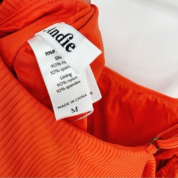 Andie The Longline Tank Tankini In Ribbed Siren Orange Med NWT - Picture 8 of 10